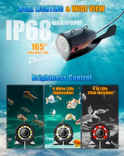 7-Inch Underwater Fishing Camera 1200TVL HD | 30M/98FT Cameras for Fishing with 6 White & 6 IR LEDs | IP68 Waterproof Ice ...
