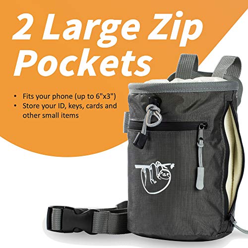 Chalk Bag for Rock Climbing, Climbing Chalk Bag for Bouldering with 2 Large Zipper Storage Pockets, Premium Gym Chalk Bag ...