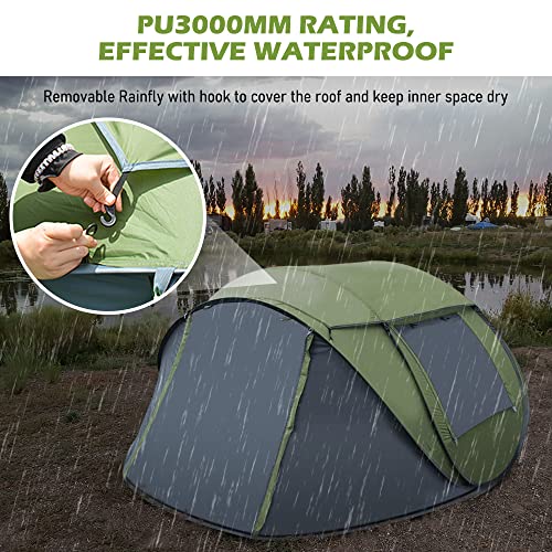 HIKERBRO 4 Person Instant Pop Up Tent with Skylight, Waterproof with Rainfly, Easy Setup Camping Tent, 2 Doors & Windows, ...