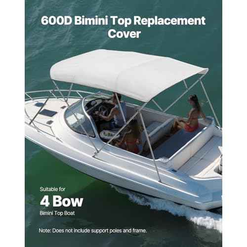 VEVOR Bimini Top Cover Replacement, Fit 4 Bow Boat 600D Polyester Canopy, Waterproof & Sun Protection Boat Awning Canopy with Storage Bag, 96" Lx(91"-96") W, Light Grey (Support Frame Not Included)