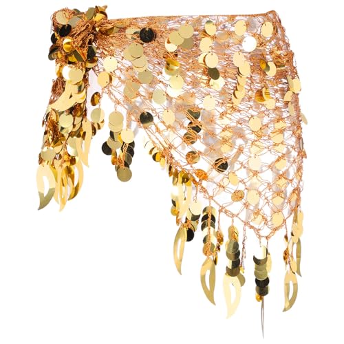 MECCANIXITY Women's Belly Dance Hip Scarf with Sequins Triangle Wrap Skirts Waist Chain