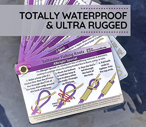 ReferenceReady Saltwater Fishing Knot Cards - Waterproof Pocket Guide to 15 Big Game Fishing Knots | Includes Portable Boo...