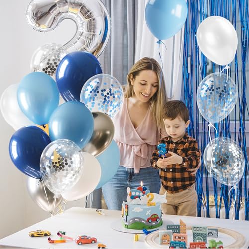 Blue and White Balloons 12 Inch Navy Blue Balloons Latex Confetti Balloon Party Decorations for Graduation Fathers Day Bir...