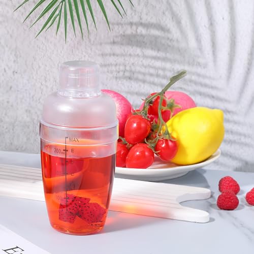 12 Pcs Plastic Cocktail Shaker with Scale and Strainer Top Clear Shaker Cup with Measurement Clear Plastic Bottle Cocktail...