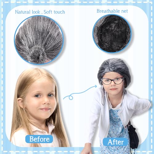Boutrele 11 Pcs Old Lady Costume for Kids,100 Days of School Costume Girls,Grandma Costumes for Kids Accessories