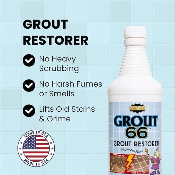 Grout66: Grout and Tile Cleaner with Low-Odor, Non-Fuming Formula Ideal for Heavy-Duty Cleaning, Quick Touch-Ups, and Tile Maintenance. This One Quart Kit ensures Effortless Cleaning.