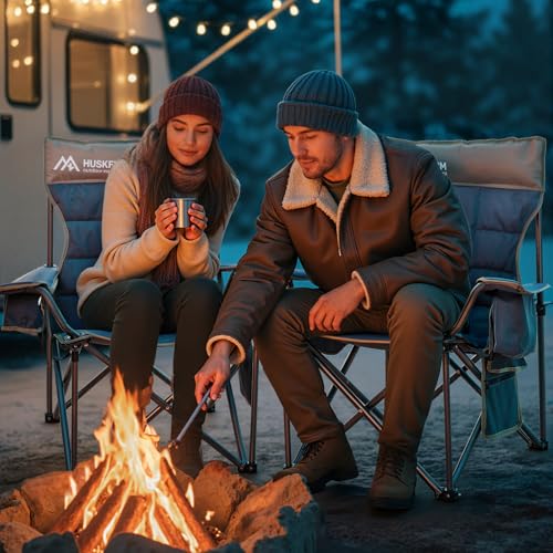Huskfirm Heated Camping Chair Extra Wide Heated Chair Heavy Duty Heated Camp Chair Supports 450 lbs Heated Lawn Chairs for...