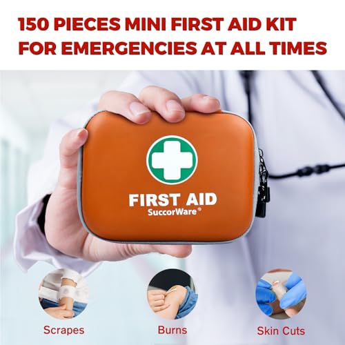 SuccorWare 150 Pieces Mini First Aid Kit - Small Medical Kit with Hard Shell - Emergency First Aid Kit for Car, Travel, Ho...
