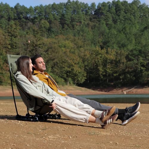 Wildhiker Portable High Back Folding Camping Chairs – Compact with Dual Sitting Modes, Pillow, Arm Pads and Side Pockets –...