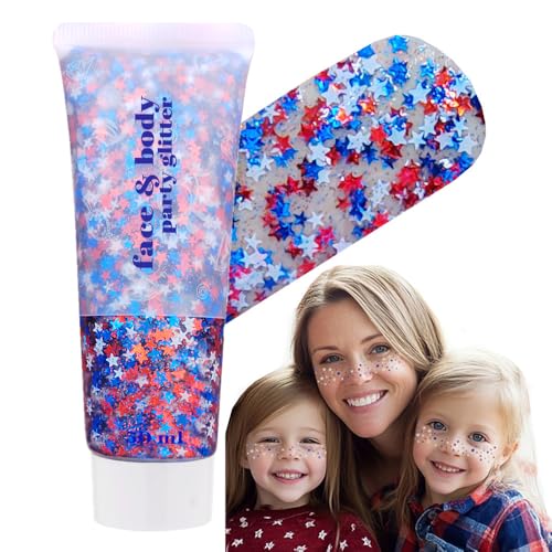 Go Ho 4th of July Outfits for Women&Kids Glitters Makeup,Red White and Blue Face Body Glitter,Fourth of July Accessories,H...