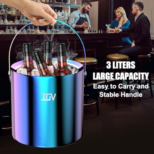 IOV Ice Bucket with Lid, Scoop, Tongs, and Strainer, 3 L Stainless Steel Double Wall Insulated Ice Bucket for Parties, Kee...
