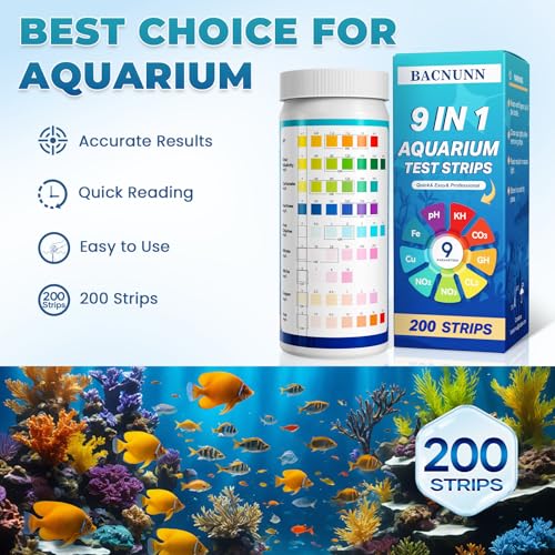 BACNUNN Aquarium Test Strips: 200CT 9 in 1 Quick & Accurate Fish Tank Water Testing Kit for Freshwater Pond Testing Nitrat...