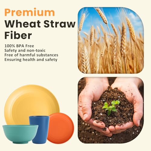 Homienly Dinnerware Set 32-Piece Wheat Straw Dinnerware Sets Unbreakable Reusable Dinnerware Set Kitchen Cups Plates and B...