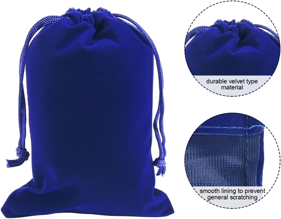HRX Package 20pcs Velvet Jewelry Bags, 5x7 inch Blue Cloth Gift Drawstring Pouches Baggies Sacks for Dice Ornament