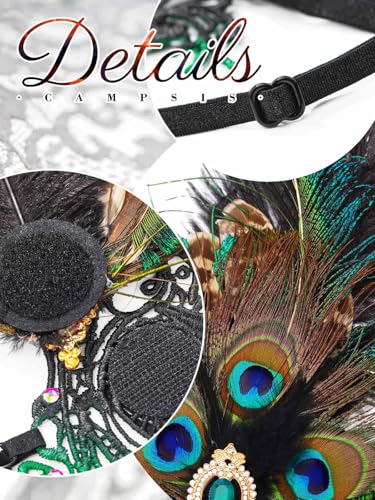Campsis Rhinestone Masquerade Mask, Green Masquerade Ball Mask, Feather Party Masks for Women