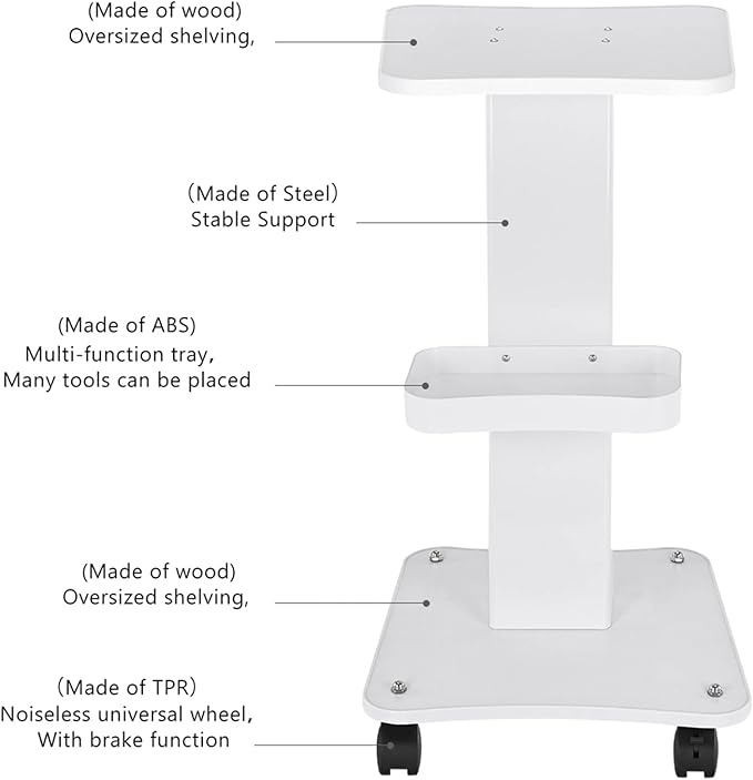 Beauty Trolley Cart with Wheels, 3 Tier Aluminum Beauty Rolling Cart, Hair Salon, Spa Salon, Vacuum Therapy Machine Trolley, Load 135lbs, 26.7 x 13.8 x 15 inch