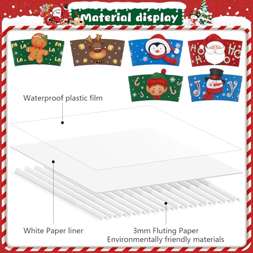Faccito 120 Pieces Christmas Coffee Cup Sleeves Bulk for 12 oz, 16 oz Christmas Disposable Corrugated Paper Cup Sleeves wi...