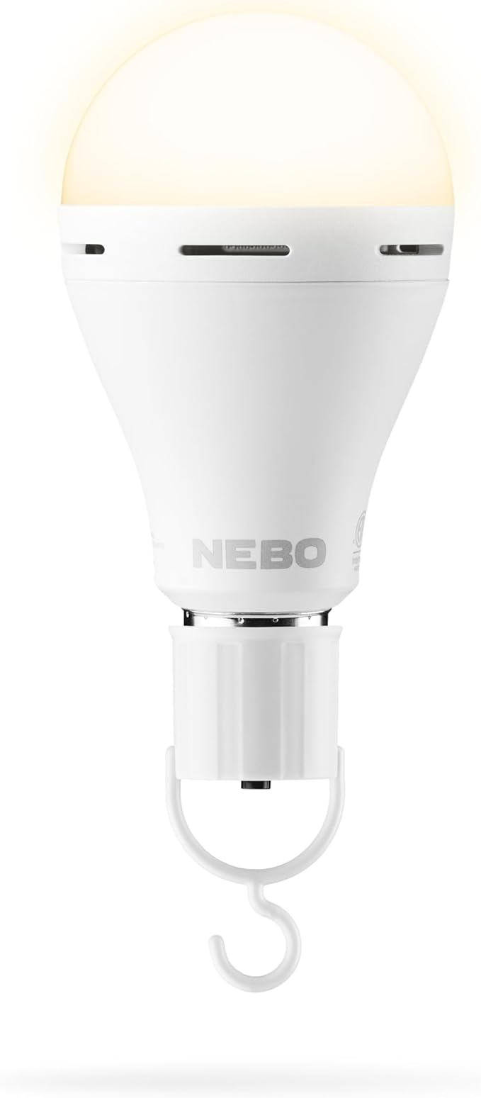 NEBO BLACKOUT BACKUP Emergency Bulb | 850 Lumens, 4 Light Modes, LED Rechargeable Light Bulb, Automatic Charging, Works Wi...