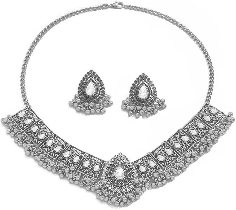 Retro Indian Traditional Jewellery Set For Women Bridal Wedding Party Antique Silver Oxidized Ethnic Prom Wear Statement N...