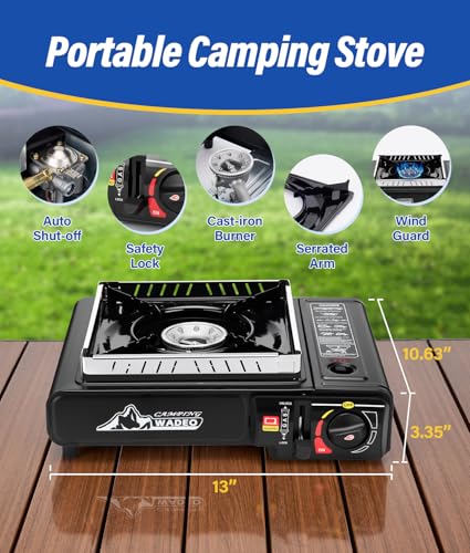 WADEO Dual Fuel Portable Camping Stove with Propane Regulator Hose, Portable Gas Stove Windshield Camp Stove for Camping H...