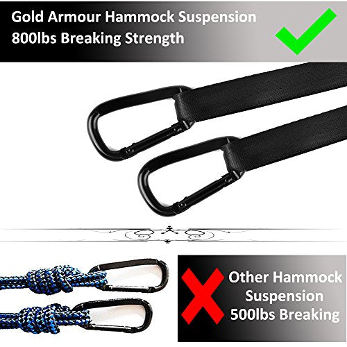 Gold Armour Camping Hammock - XL Double Hammock Portable Hammock Camping Accessories Gear for Outdoor Indoor with Tree Str...