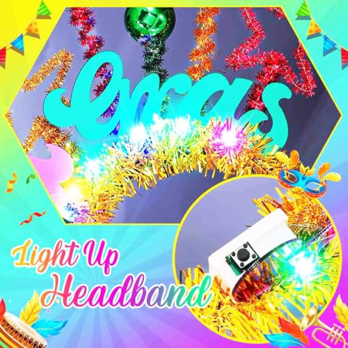 Gortin Mardi Gras Headband Light up Carnival Headpiece LED Purple Green and Gold Costume Hair Accessories for Women