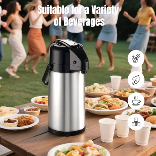 PARACITY Upgraded Airpot Coffee Carafe with Double Pump, Stainless Steel Drink Dispenser for Hot/Cold Beverage with Lazy S...
