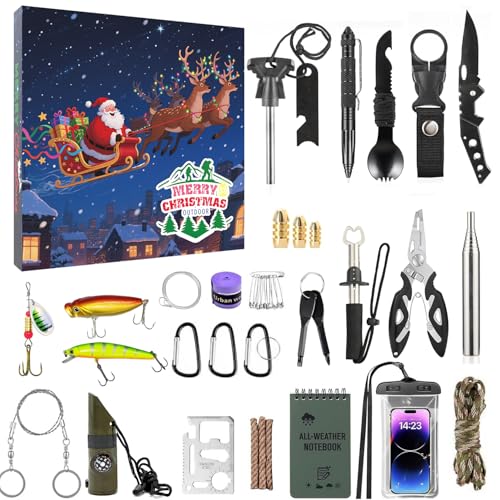 Survival Kit for Teen Men Dad Husband, 24 in 1 Emergency Survival Gear and Equipment, Tactical Tools for Outdoor Camping F...