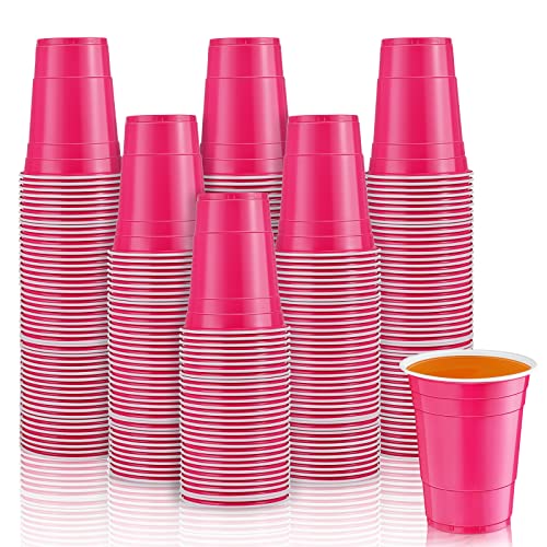 Lounsweer 100 Pack 16 Ounce Plastic Party Cups Heavy Duty Drinking Water Cups for Valentine Carnival St. Patrick's Day Hol...