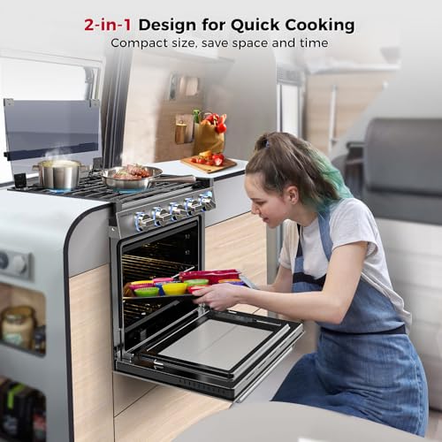 CAMPLUX Classic RV Stove Propane Range 21 Inches, Propane Oven with 3 Burners Cooktop for RV, RV Oven Stove Combo 28,100 B...
