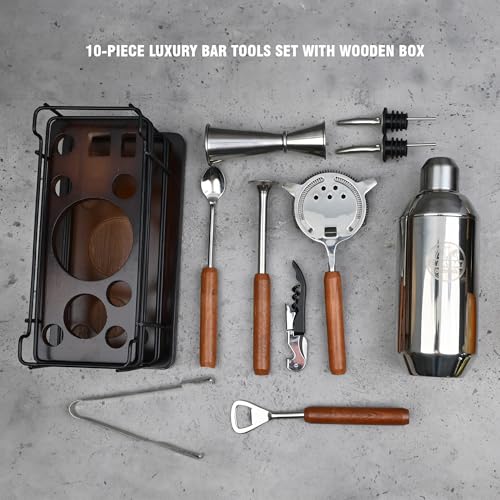 EVERYDAY COCKTAIL® |10-Piece Luxury Cocktail Shaker Set Bartender Kit with Stand | Drink Mixer Set | Bar Accessory Tools: ...