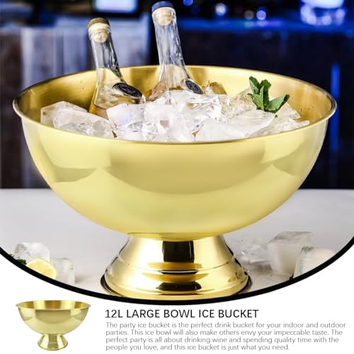 3 Gallon 12L Stainless Steel Beverage Tub Insulated Ice Bucket Metal Champagne Bowl with Base Large Size Ice Bowl for Wine...