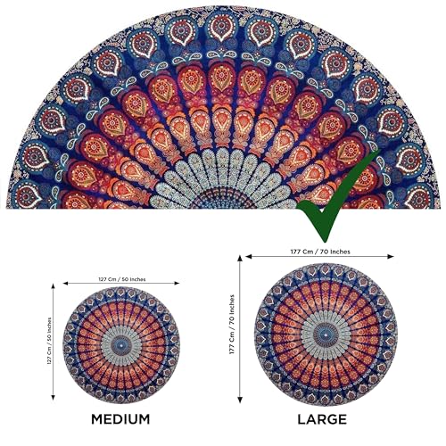 raajsee Blue Orange Mandala Round Beach Tapestry Hippie/Boho Mandala Beach Blanket Roundie/Indian Cotton Throw Bohemian Ro...