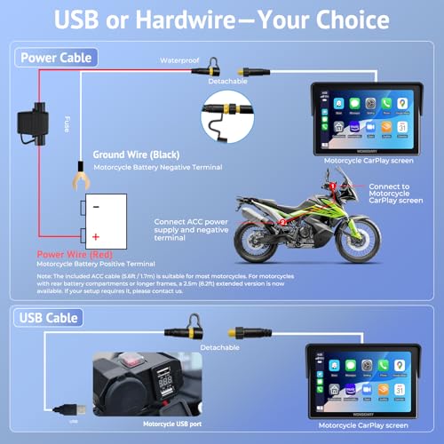 2025 Wonsidary W722 for Motorcycle CarPlay & Android Auto,7" Waterproof Smart GPS Navigation System Screen,Car Play Moto w...