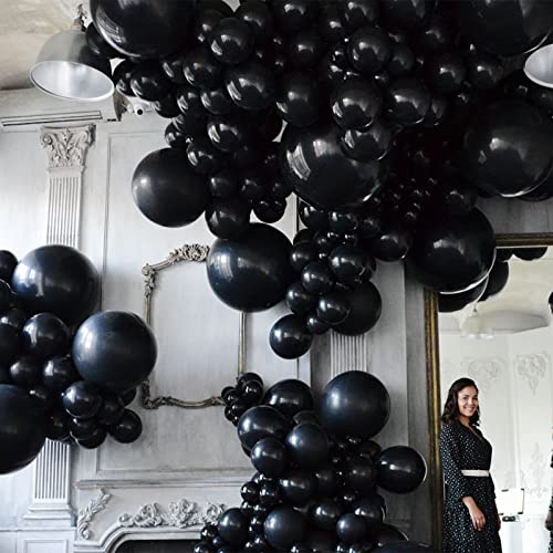 Voircoloria 130pcs Black Balloons Different Sizes 18" 12" 10" 5" Party Latex Balloons for Birthday Graduation Baby Shower ...