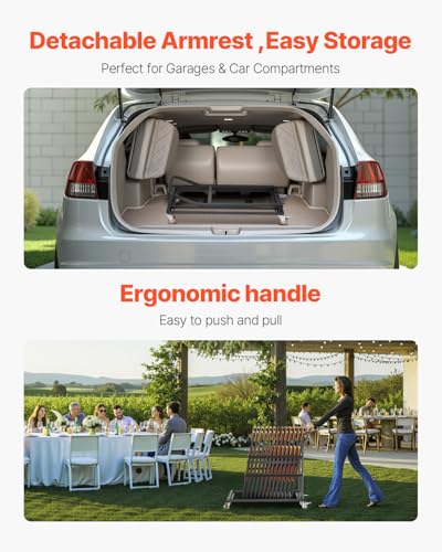 VEVOR Folding Chair Rack, 300 LBS Capacity, L-Shape Vertical Placement Chair Cart for 25 Chairs, Heavy-Duty Metal Chair St...