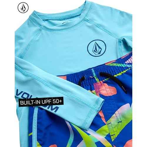 Volcom Baby Boys Swim Set - 2 Piece Long Sleeve Swim Shirt Graphic Tees & Board Shorts, Infant Toddler Little Boys Swimsuit
