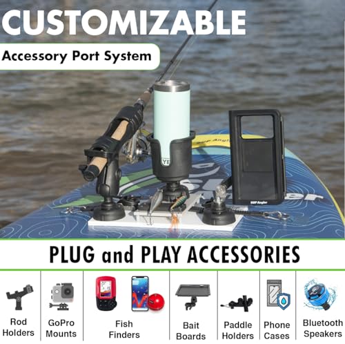 SUP Angler Lite Universal Paddle Board Mount with Paddle Board Fishing Rod Holders, Phone Holders, Cup Holders; Paddle Boa...
