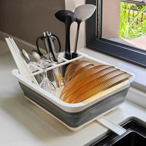 Collapsible Dish Drying Rack, Foldable Dinnerware Drainer Organizer for Storage Kitchen Counter RV Accessories Portable Ra...