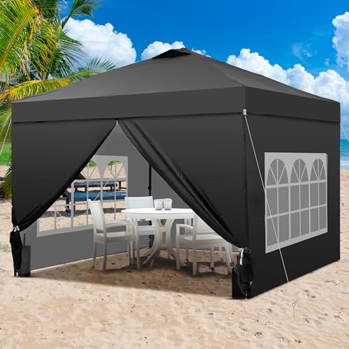 GDY 10x10 Pop Up Canopy Tent with 4 Sidewalls, Easy Set up with One Push Lift Outdoor Silver Coated Beach Gazebos, Carpas ...