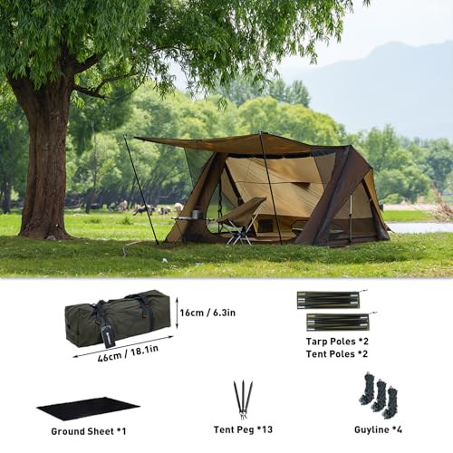 POMOLY Bushcraft Shelter Trekking Pole Tent 20D Nylon Ripstop, STOVEHUT Ultralight Backpacking Tent with Porch for Camping...