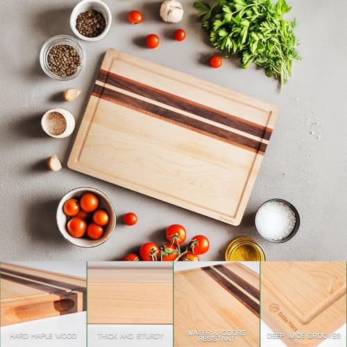 Cokka Praca Large (16.9"L x 11.8"W x 1"Th) Hard Maple Wood Cutting Board for Kitchen-Wood Cutting Board with Holder for Me...