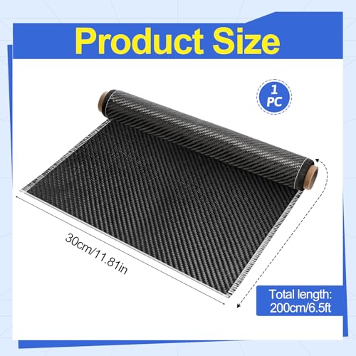 Carbon Fiber Fabric Roll, 6.5ft x12 Inches 2x2 Twill Weave 3k/220g, Black Pure Fabric Carbon Fiber Sheet Structural Reinfo...