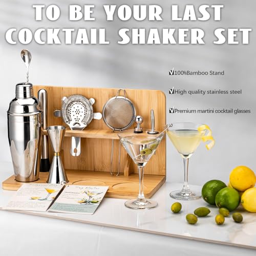 USEERIL Martini Set with Shaker and Glasses, Espresso Martini kit with Bamboo Stand,Dirty Martini Gift,Cocktail Shaker Set...