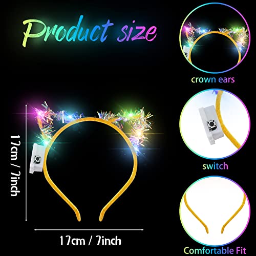 WILLBOND 40 Pcs LED Golden Silk Cat Ears Headband Halloween Cute Light up Headband Glow Cow Horn LED Hair Hoop for Women G...