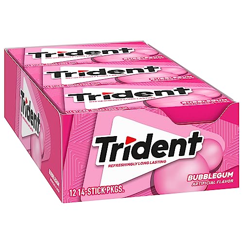 Trident Bubblegum Sugar-Free Chewing Gum, 12 Packs of 14 Pieces (168 Total Pieces)