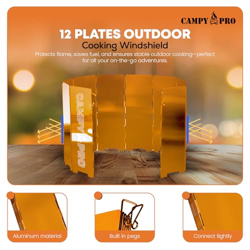 CAMPY PRO 6800 W Portable Gas Stove with Orange 12-Plate Windscreen, Portable Gas Burner, Piezo Ignition, Includes Butane,...