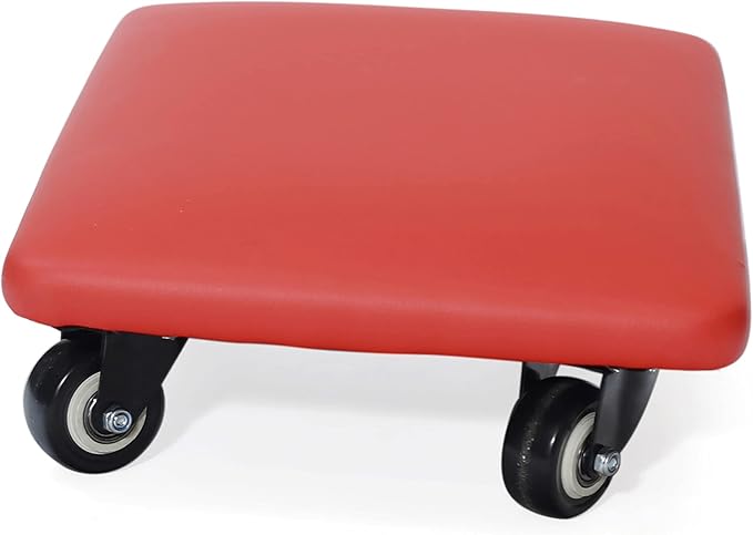 Btibpse Roller Seat 360 Degree Rotating Low Stool with Wheel Chair PU Leather Universal Swivel Wheels Stool for Home Office Fitness and Garage (Rectangle Red)