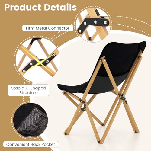 Tangkula Camping Chairs 2 Pack, Portable Folding Lawn Chair with Solid Bamboo Frame, Ultralight Canvas Seat, Back Pocket, ...