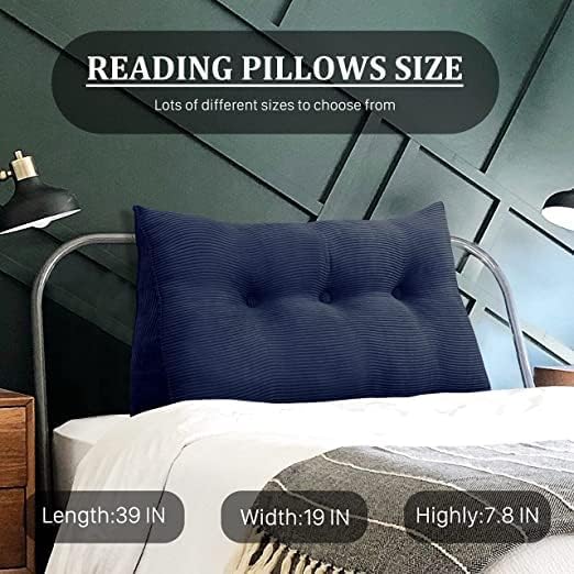 Wedge Headboard Pillow Dorm Room Reading Pillow Back Support for Sitting Up in Bed Bolster Lumbar Cushion Body Positioning Bedrest Corduroy (Navy Blue, Twin (39 * 8 * 20in))